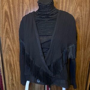 Vintage black fringe 100% cotton jacket